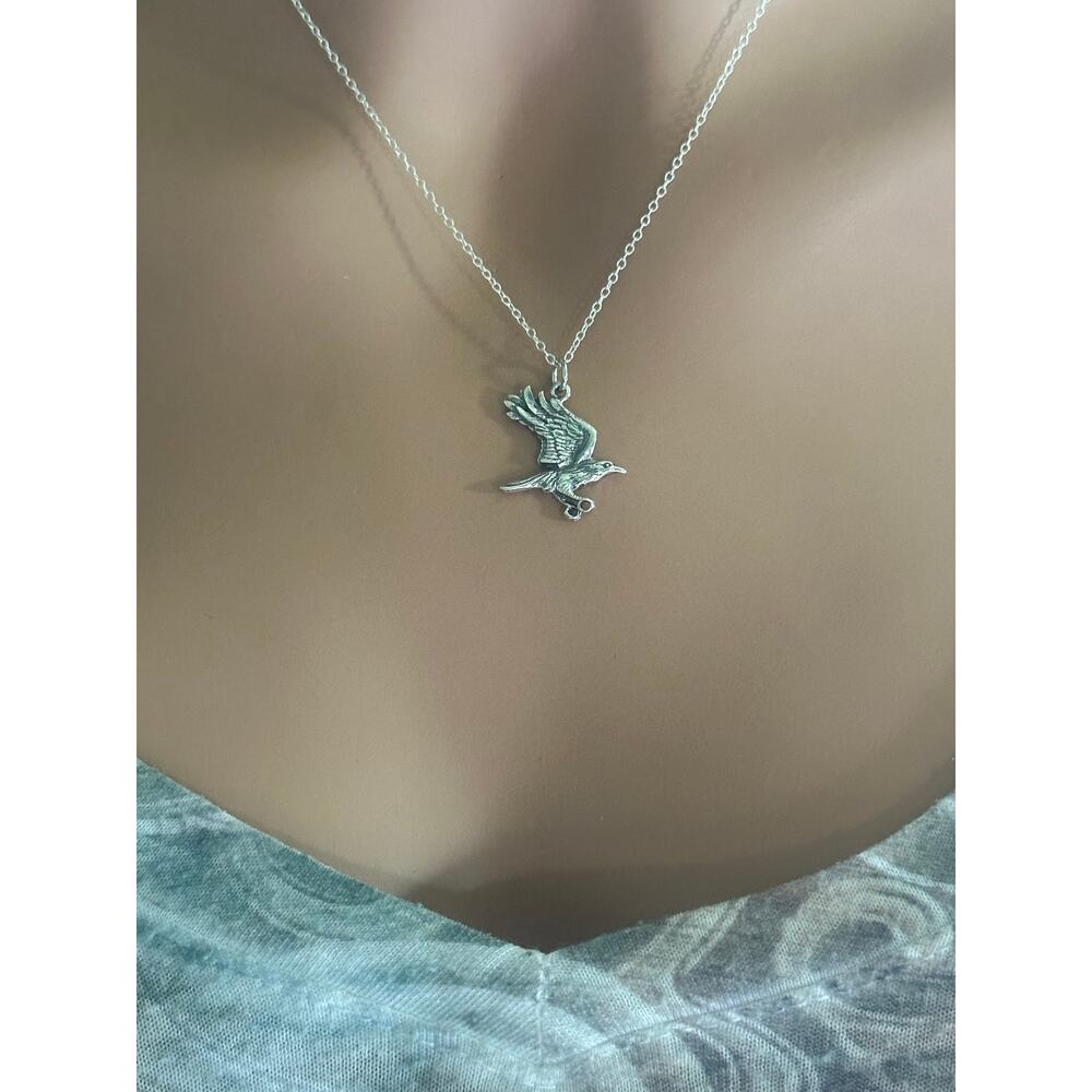 Sterling Silver Flying Raven Necklace, Silver Flying Raven Charm Necklace